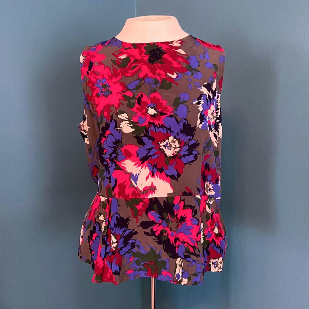 Bold Floral Sleeveless Silk Peplum Blouse from Fossil